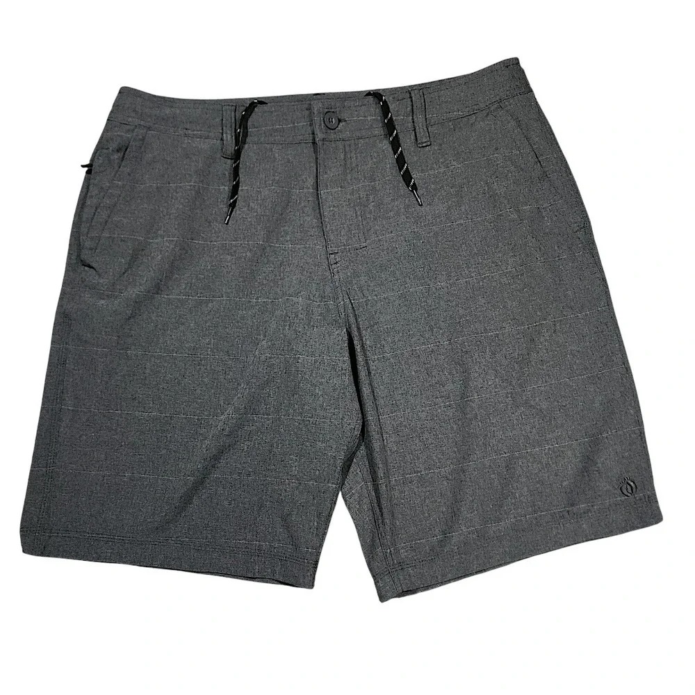 Hang Ten Hybrid Board Short 36 x10‎ Men Gray Plaid Flat Front Swim Golf Tech 20